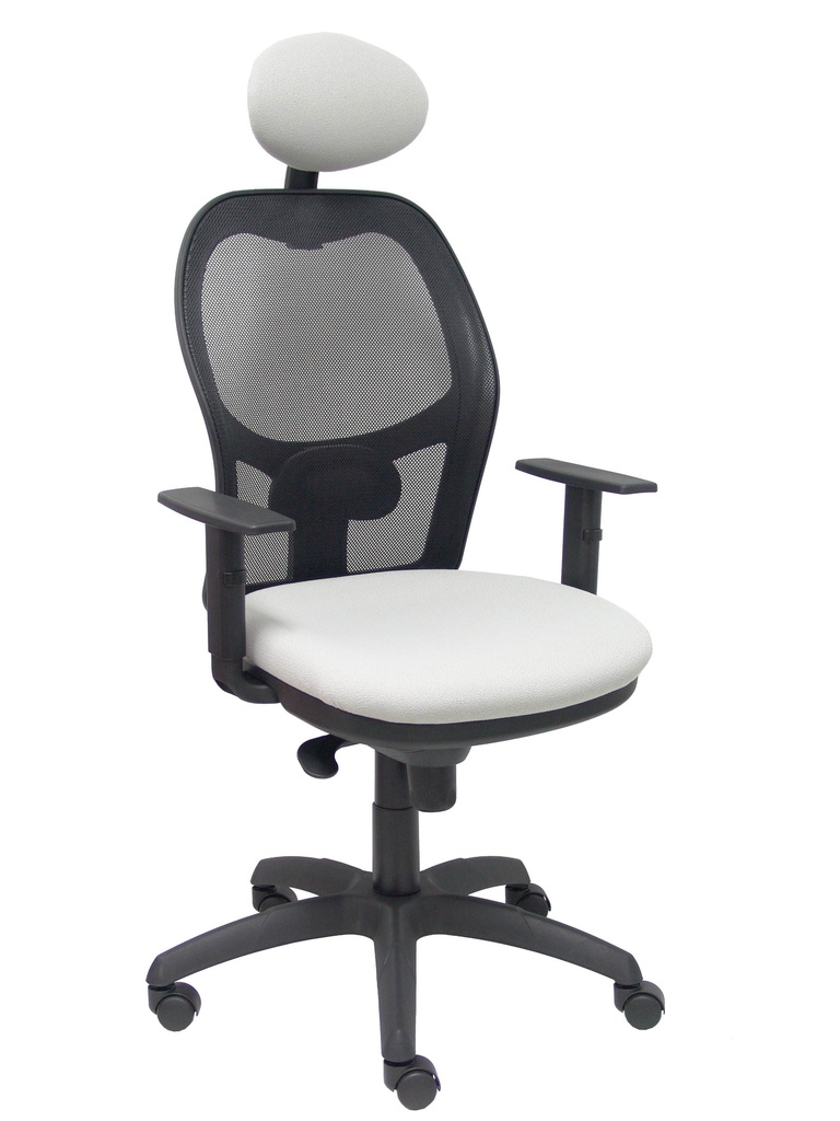 Silla Jorquera malla negra asiento bali gris claro con cabecero fijo