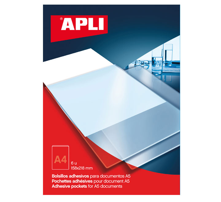 [2576] PACK 6 BOLSILLOS ETIQ. APLI ADH. TRANSP. 158X218MM