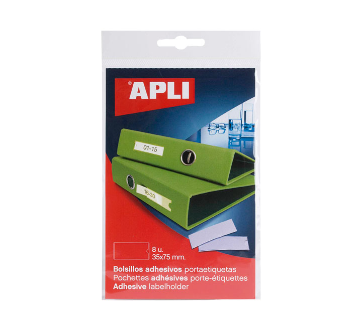 [2617] PACK 8 BOLSILLOS ETIQ. APLI ADH. TRANSP. 35X75MM