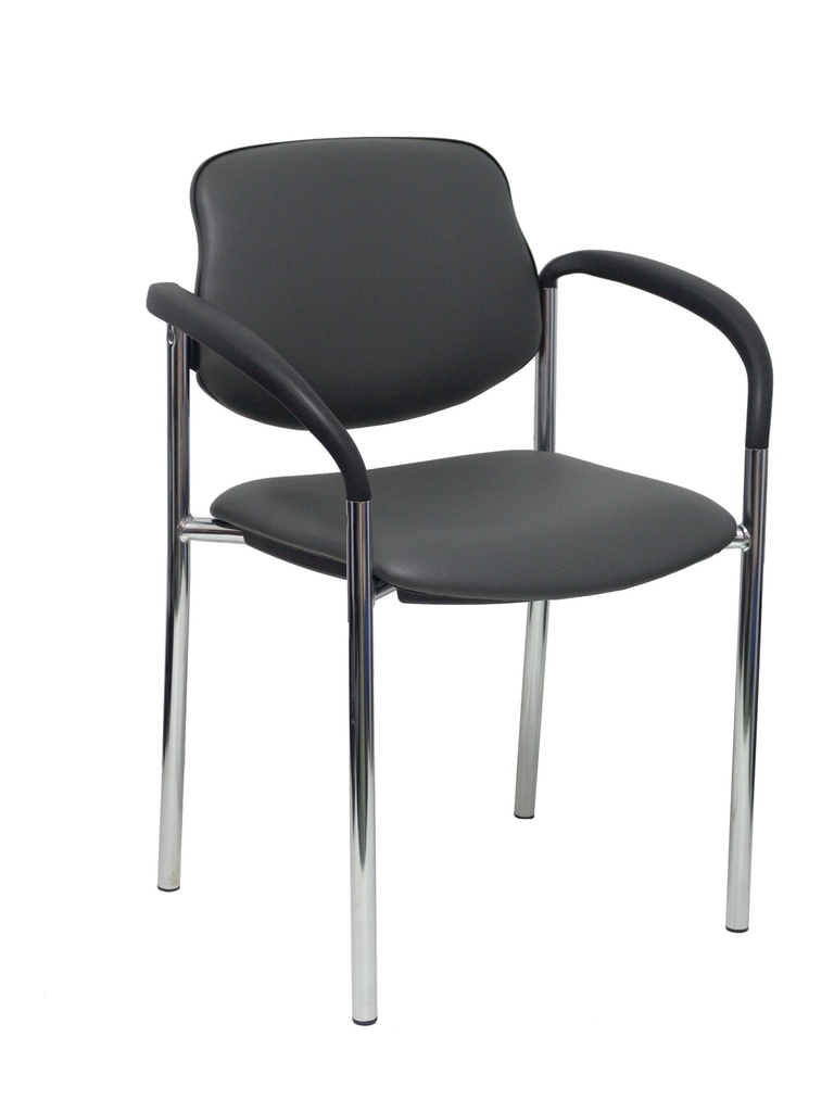 Silla fija Villalgordo similpiel gris oscuro chasis cromo con brazos