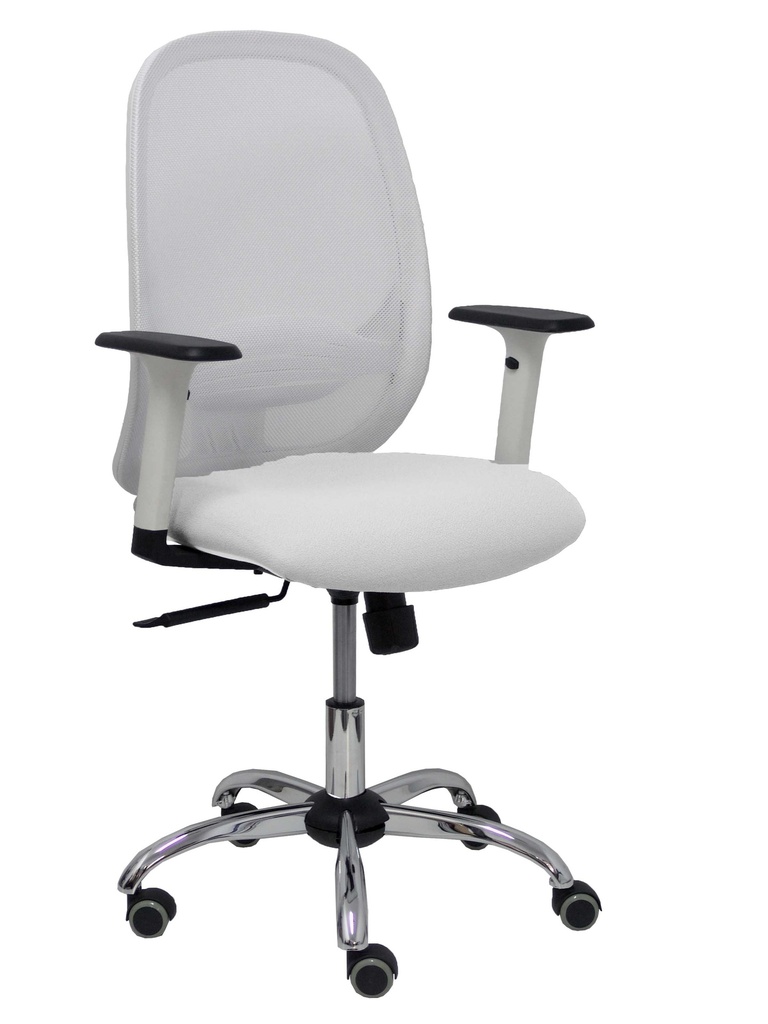 [354SBM10SP10B354CRRP] Silla Cilanco blanca malla blanca asiento similpiel blanco brazo regulable base cromada ruedas de