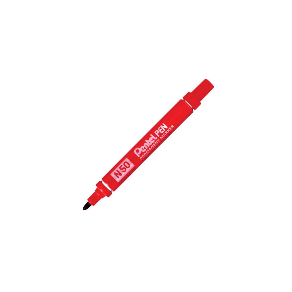 [N50-BE] PENTEL PEN N50-BE MARCADOR PERMANENTE CUERPO ALUMINIO ROJO Y PUNTA MEDIA CONICA -12U-