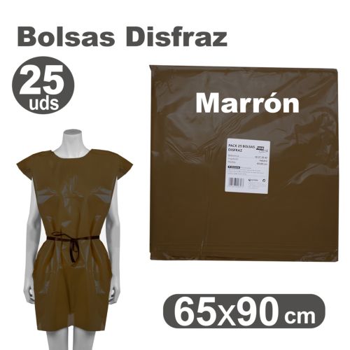 [00072040] Pack/25 bolsas de plástico para disfraces 65x90cm color marrón