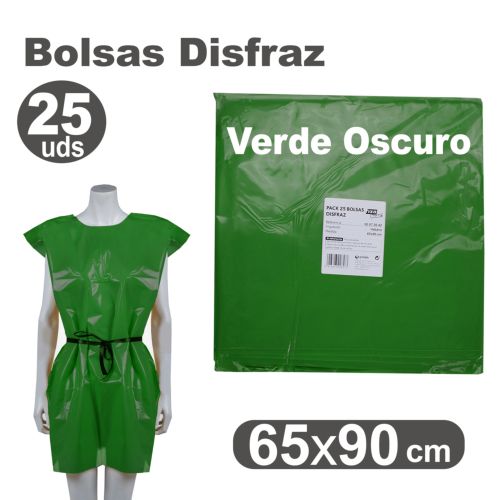 [00072022] Pack/25 bolsas de plástico para disfraces 65x90cm color verde oscuro