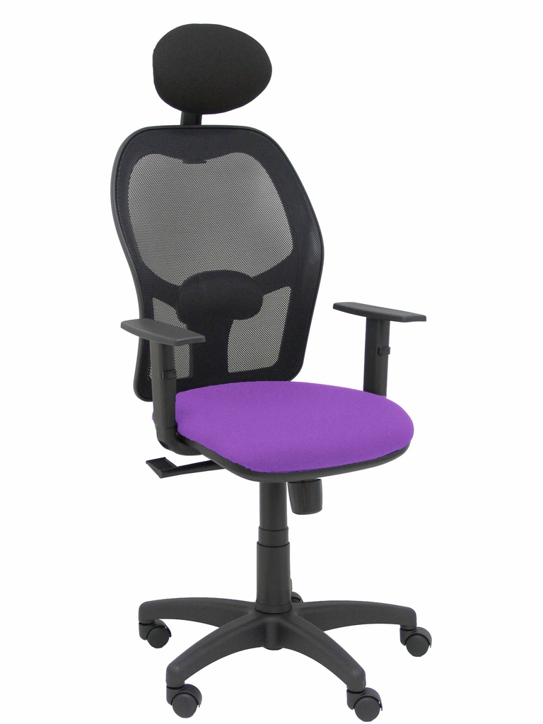 Silla Alocén malla negra asiento bali lila brazos regulables cabecero fijo