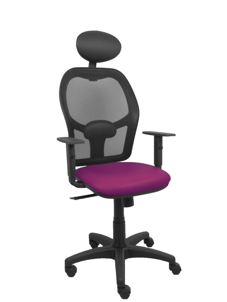 Silla Alocén malla negra asiento similpiel morado brazos regulables cabecero fijo