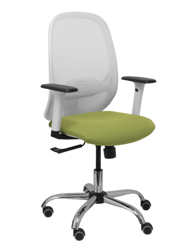 [354SBM10B552B354CRRP] Silla Cilanco blanca malla blanca asiento bali verde brazo regulable base cromada ruedas de parqué
