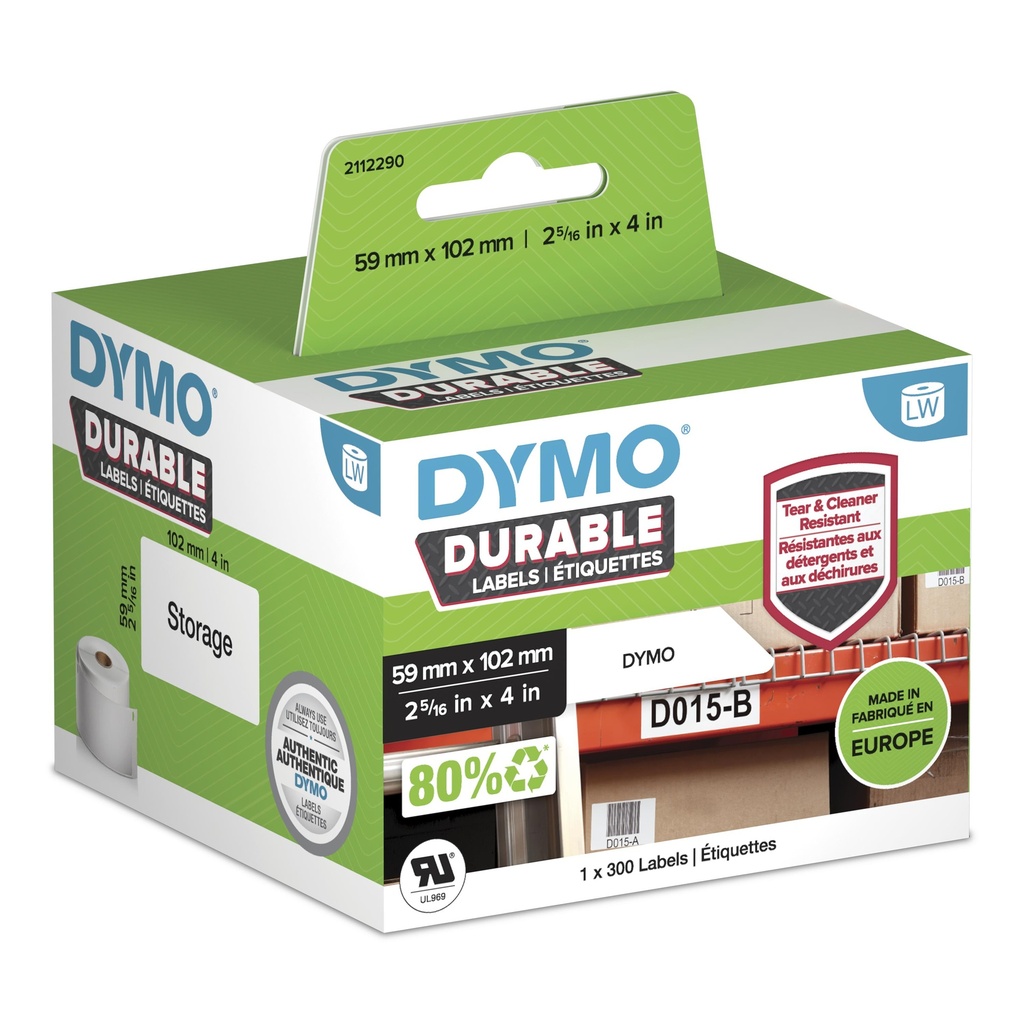 [2112290] LW auténticas etiquetas durables | 59mm × 102mm | rollo de 300 etiquetas autoadhesivas "White Poly" | Etiquetas que duran sobre superficies exigentes para etiquetadoras LabelWriter