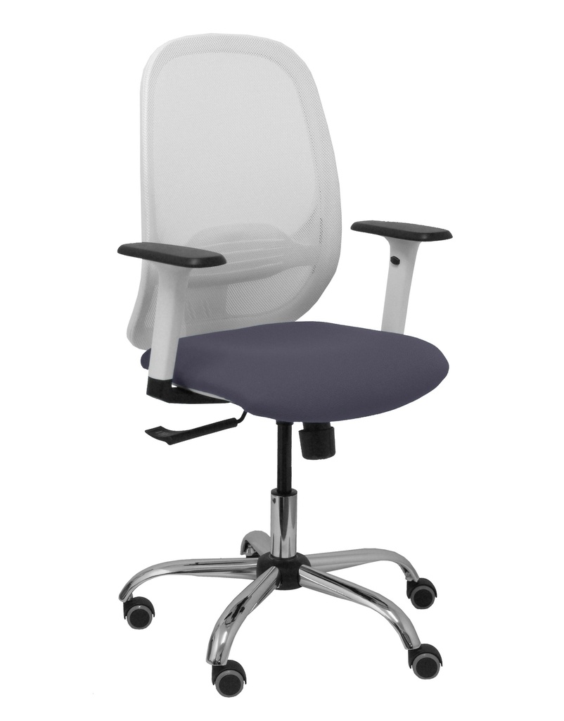 [354SBM10B600B354CRRP] Silla Cilanco blanca malla blanca asiento bali gris oscuro brazo regulable base cromada ruedas de parqué
