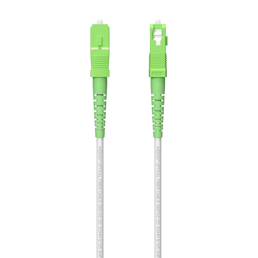 Cable Fibra Óptica Latiguillo G657A2 3.0 9/125 SMF Simplex CPR DCA LSZH, SC/APC-SC/APC, Blanco, 100 m