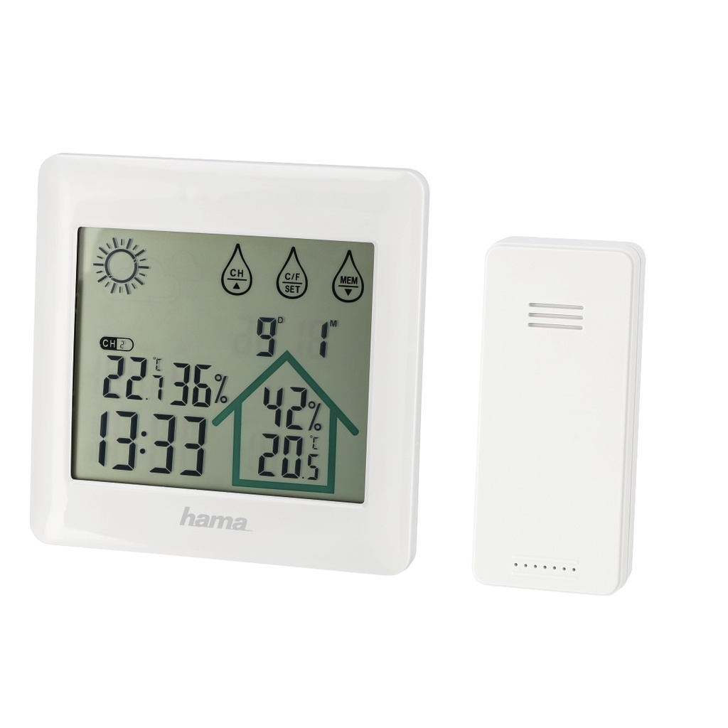 [00186412] Estación meteorológica interior y exterior con Reloj digital (Weather station con función reloj y fecha, medición temperatura y humedad y con pronóstico del tiempo) Blanco