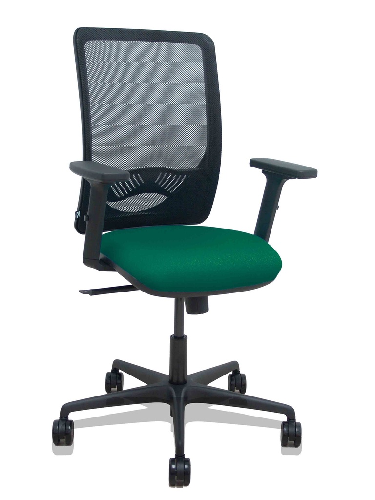 Silla Zulema sincro malla negra asiento bali verde botella brazos 2D ruedas 65mm