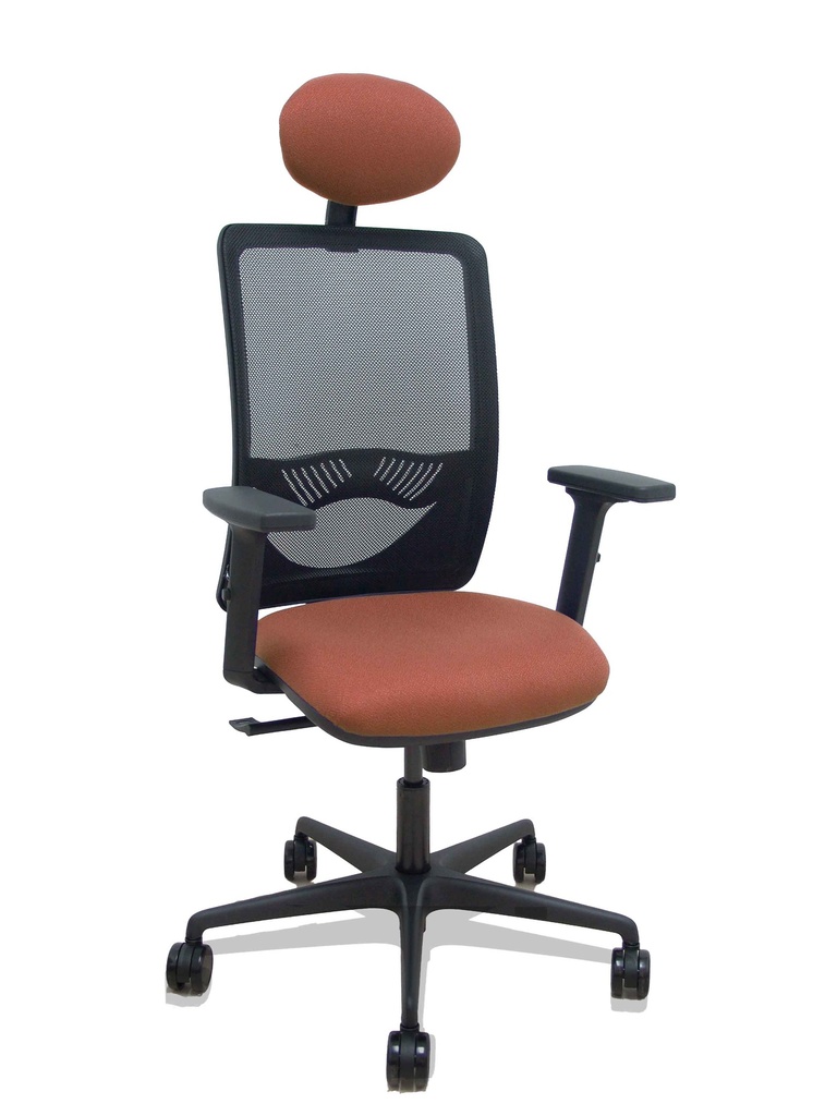 Silla Zulema sincro malla negra asiento bali marrón brazos 2D ruedas 65mm cabecero