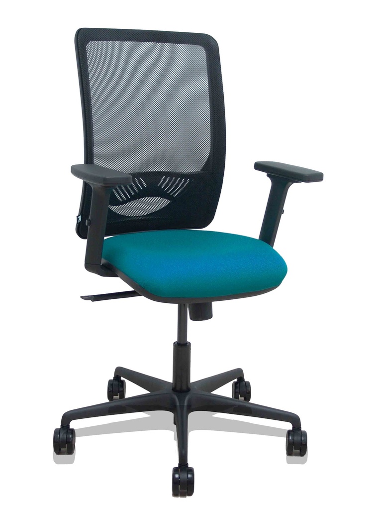 Silla Zulema sincro malla negra asiento bali verde petróleo brazos 2D ruedas 65mm