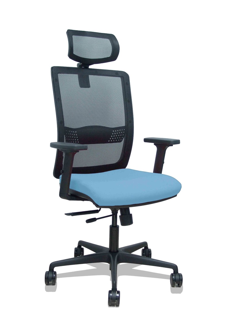 Silla Haches traslack malla negra asiento bali azul cielo brazos 2D ruedas 65mm cabecero regulable