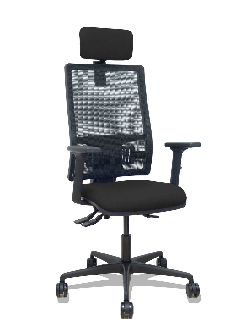 Silla Bormate asincro malla negra asiento bali negro brazos 2D ruedas 65mm cabecero regulable