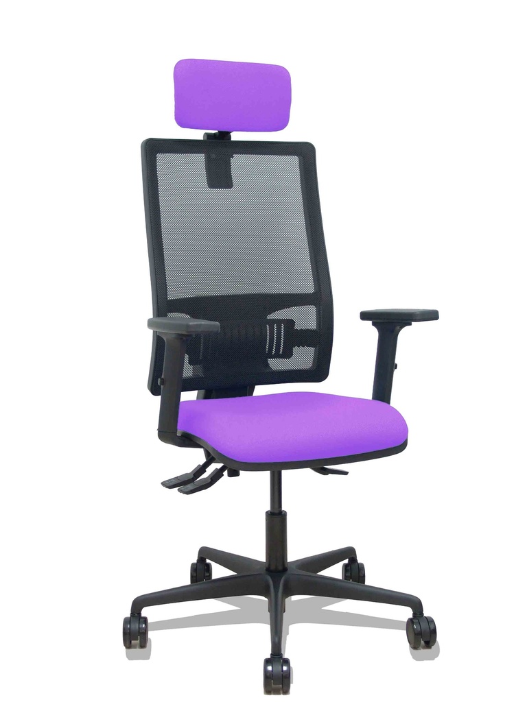 Silla Bormate asincro malla negra asiento bali lila brazos 2D ruedas 65mm cabecero regulable