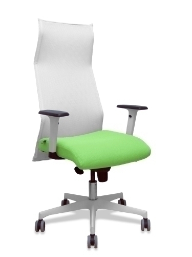 Sillón Sahuco blanco bali pistacho brazos blancos base blanca ruedas parqué 65mm