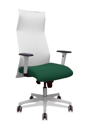 Sillón Sahuco blanco bali verde botella brazos blancos base blanca ruedas parqué 65mm