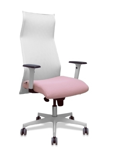 Sillón Sahuco blanco bali rosa brazos blancos base blanca ruedas parqué 65mm