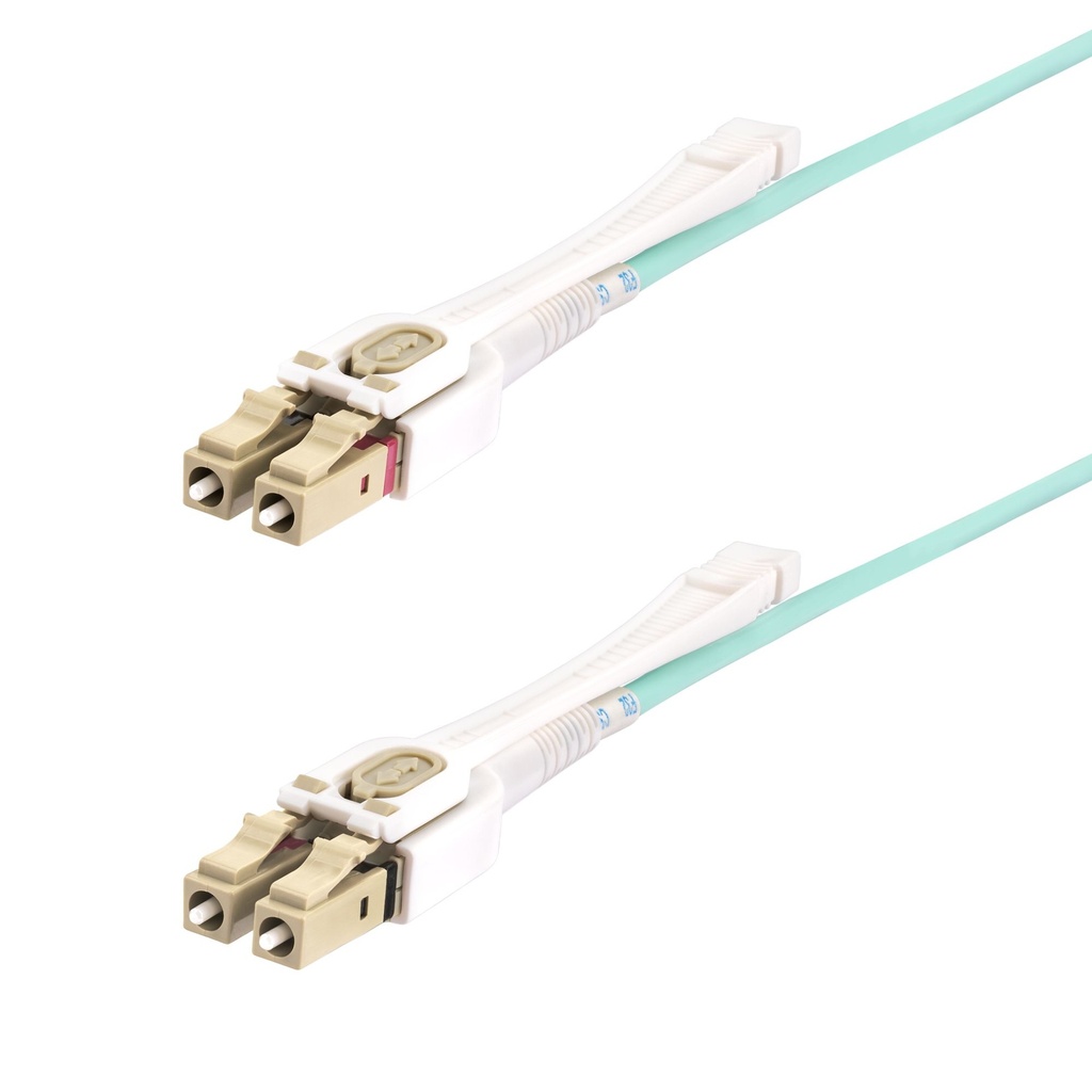 [450FBLCLC4PP] Cable de Fibra Óptica Multimodo LC a LC (UPC) OM4 de 4m - con Pestillos - 50/125µm - Redes de 100G - Resistente a los Dobleces - Low Insertion Loss - LSZH