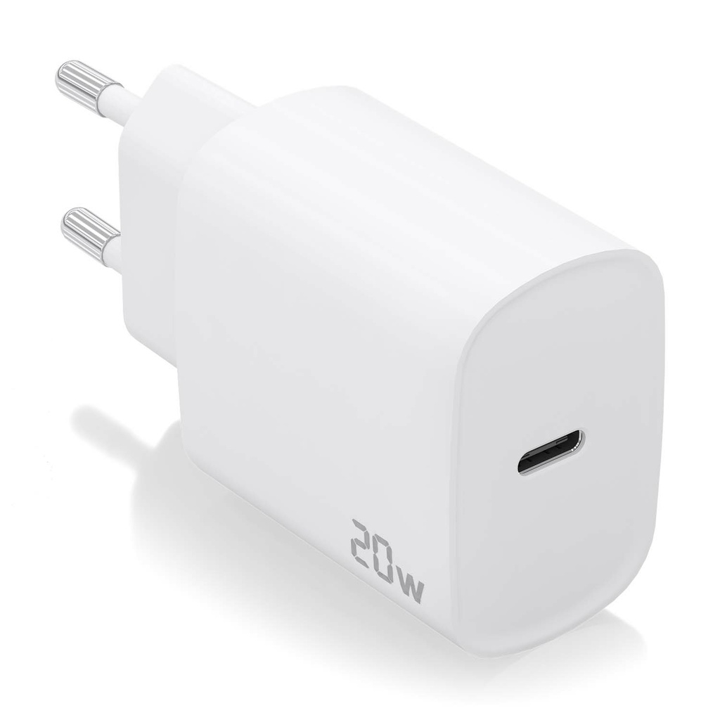 Cargador USB-C PD3.0 1 Puerto 1xUSB-C 20W, Blanco