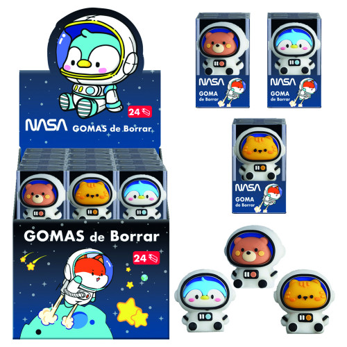 [79648] EXPOSITOR CON 24 GOMAS DE BORRAR ASTRONAUTAS-ANIMALES - NASA DOHE 79648