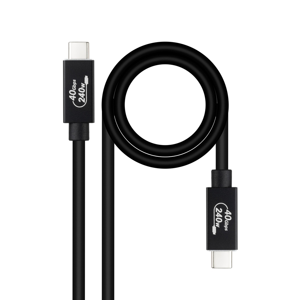 Cable USB 4 Gen 3x2 40Gbps 5A/240W, USB-C/M-USB-C/M, Negro, 1 m