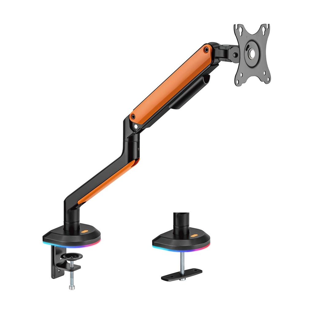 [DT32TSR-249] Soporte de Mesa RGB Gaming contrapeso giratorio e inclinable para Monitor/TV 9Kg (3 Pivotes, 1 Brazo) de 17-32, Negro-Naranja