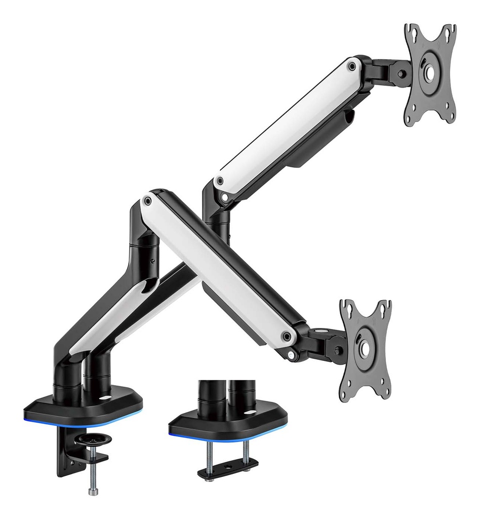 [DT32TSR-297] Soporte De Mesa RGB Gaming Contrapeso Giratorio E Inclinable Para Monitor/TV 9kg (3 Pivotes, 2 Brazos) De 17-32, Negro-Blanco