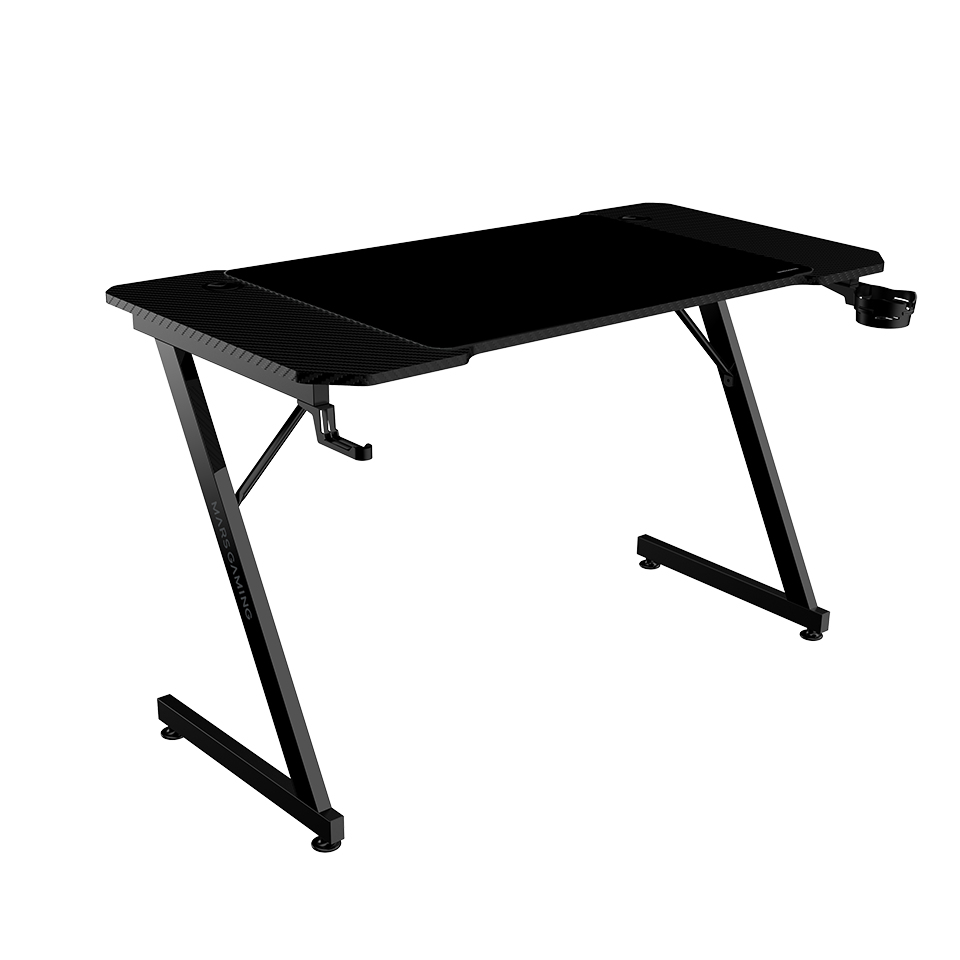 [MGDX120] MGD-X120, Mesa Gaming Ergonómica, Superficie en Fibra de Carbono, Estructura Metálica, Alfombrilla XXL, Soporte Auriculares y Bebida, Gestión Cableado, Escritorio PC 120x60cm, Negro