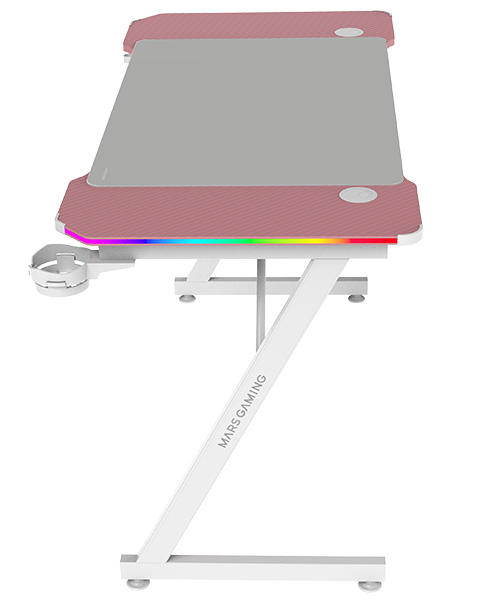 [MGDX120RGBP] MGD-X120RGB, Mesa Gaming Ergonómica, Iluminación ARGB con Mando, Fibra de Carbono, Alfombrilla XXL, Soporte Auriculares y Bebida, Gestión Cableado, Escritorio Gaming 120x60cm, Rosa