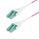 Cable de Fibra Óptica Multimodo OM4 LC a LC UPC de 10m - 50/125µm - 40G/100G - Violeta Érica - LOMMF/VCSE - Cable Uniboot de Fibra - Clasificación Riser OFNR