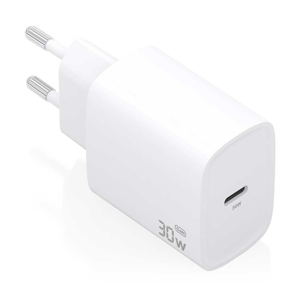 Cargador GaN 30W, 1xUSB-C PD3.0, Blanco