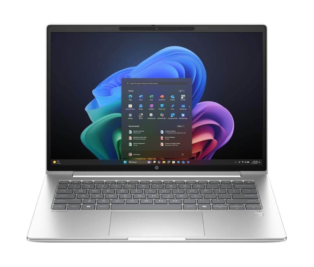 ProBook 4 G1q 14 inch Notebook Next Gen AI PC Wolf Pro Security Edition Copilot+ PC X1-26-100 Portátil 35,6 cm (14") WUXGA 16 GB LPDDR5x-SDRAM 512 GB SSD Wi-Fi 6E (802.11ax) Windows 11 Pro Plata