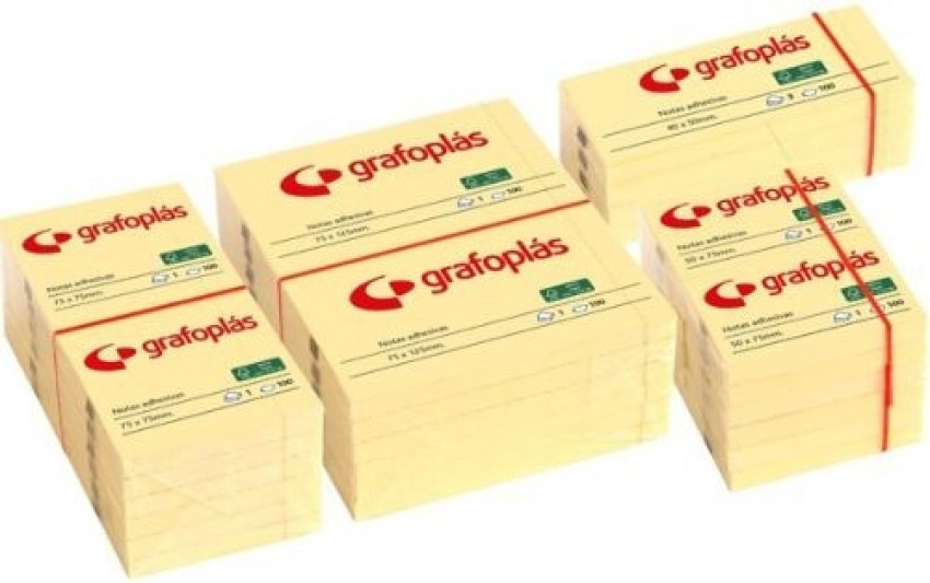 PACK 12 BLOC NOTAS ADHESIVAS 75X125MM AMARILLAS GRAFOPLAS
