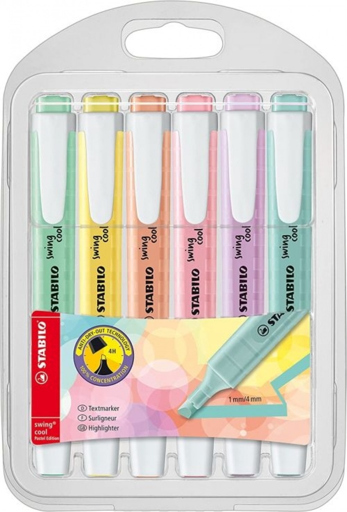 [275/6-08] Estuche 6 marcadores fluorescentes stabilo swing cool pastel
