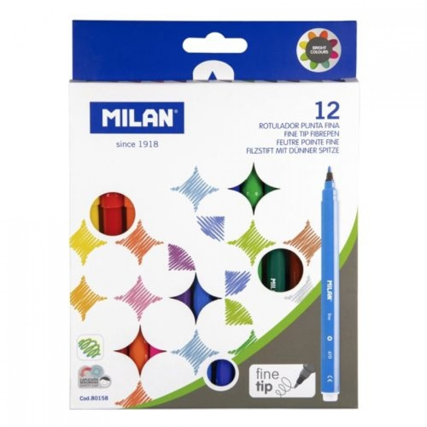 [80158] C/12 rotuladores 12 colores punta fina milan