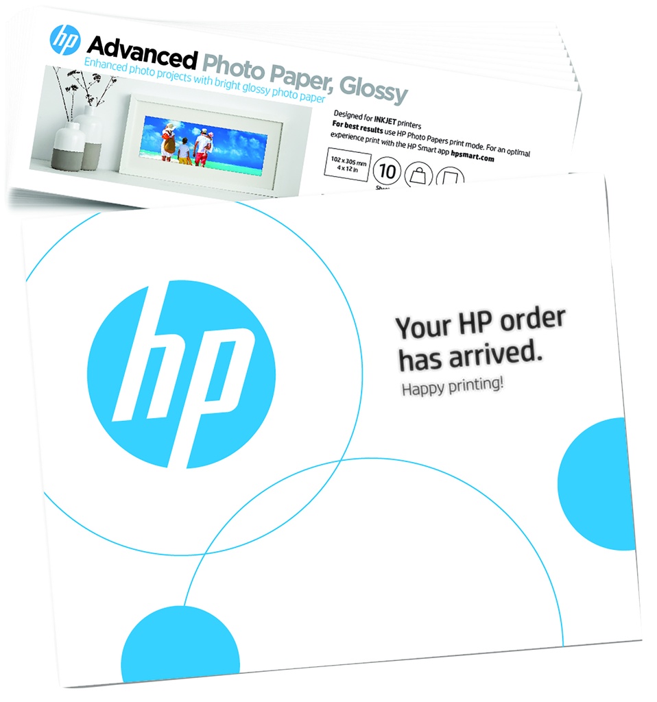 Papel fotográfico Advanced, brillante, 65 libras, 4 x 12 pulgadas (101 x 305 mm), 10 hojas