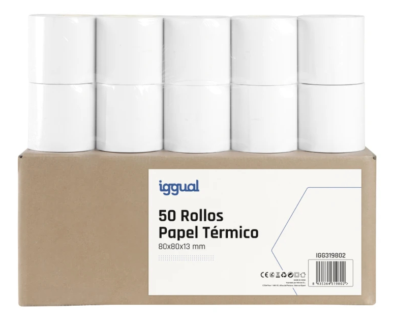 Caja 50 rollos papel térmico sin BPA 80x80