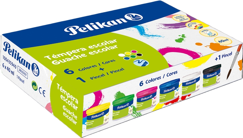 [24005197] Estuche 6 botes tempera 40ml pelikan colores primarios + pincel