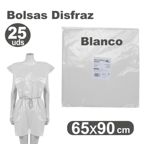 [00072070] Pack/25 bolsas de plástico para disfraces 65x90cm color blanco