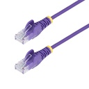 Cable de Red Ethernet CAT6 Delgado sin Enganches Morado de 1,5m - Cable RJ45 Snagless Slim de 28AWG - Alambre de Cobre Puro - PoE 100W - con Alivios de Tensión - LSZH - Probado con Fluke