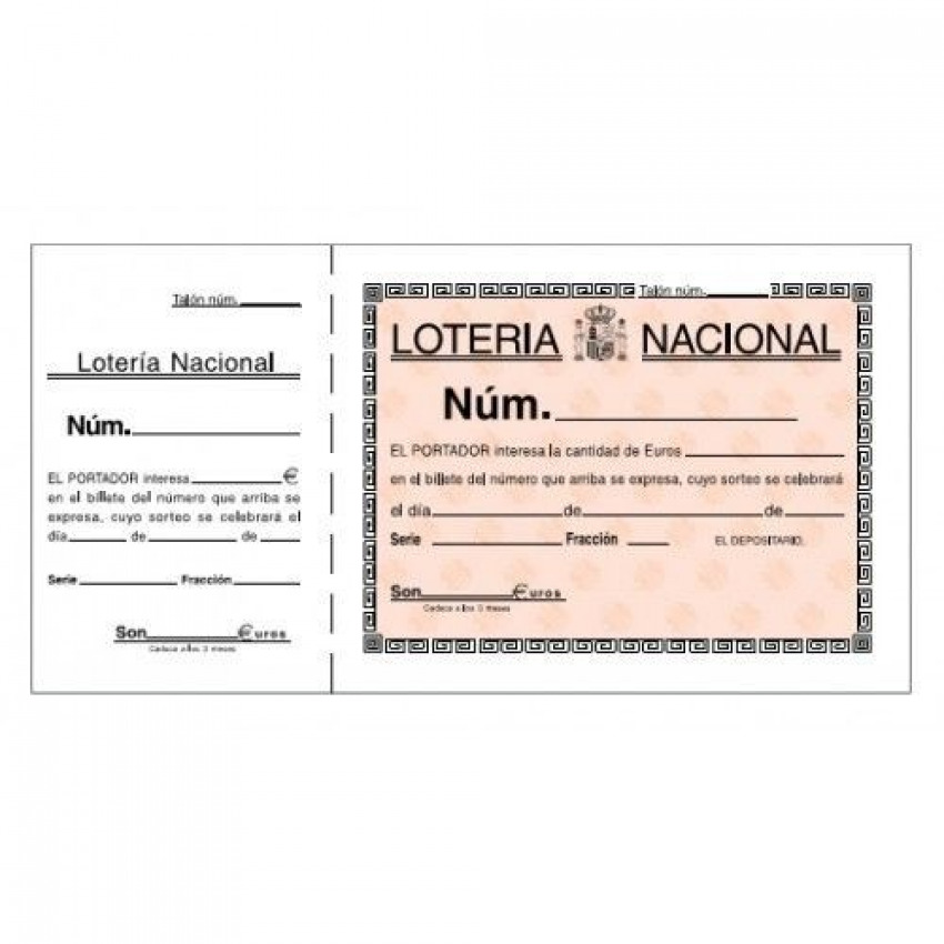 [T-15] PAQ/10 TALONARIOS DE LOTERIA 21,5X10,5CM LOAN