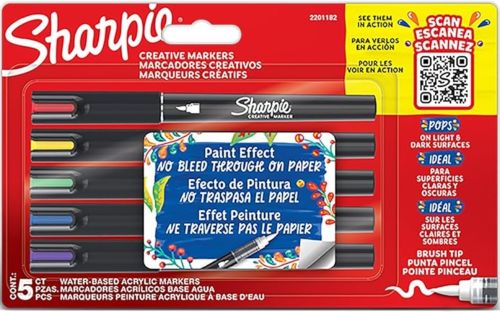 [2201182] Estuche 5 rotuladores sharpie creative marker punta pincel colores surtidos