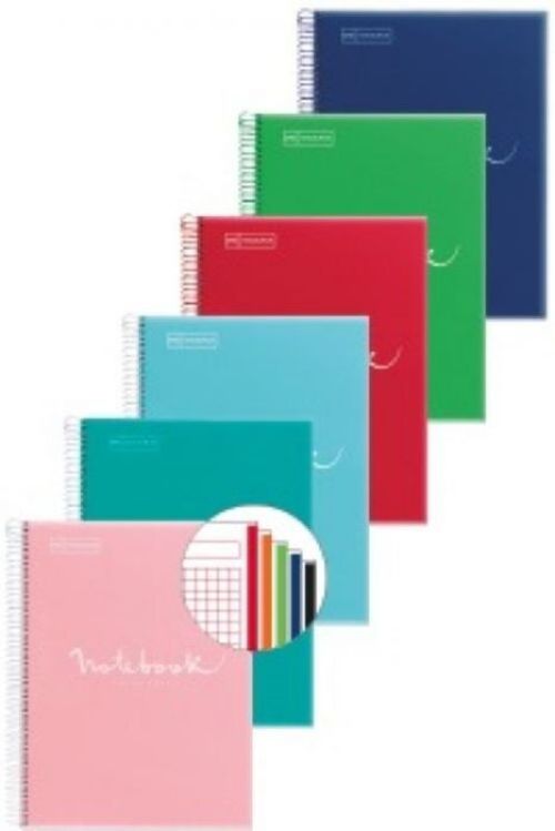 Paq/6 cuaderno espiral notebook 8 a4 160h 90g cuad.5x5 microperforado tapa polipropileno colores surtidos