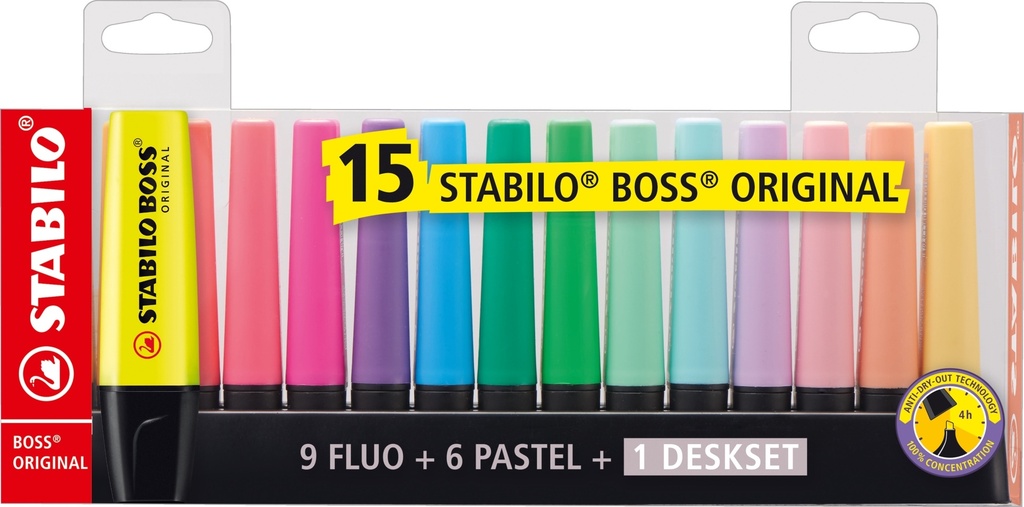 [7015-01-5] Set de mesa 15 marcadores stabilo boss 9 fluor clasico y 6 pastel