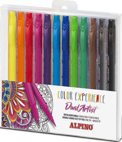 [AR000186] Estuche 12 rotuladores doble punta dual artist colores surtidos